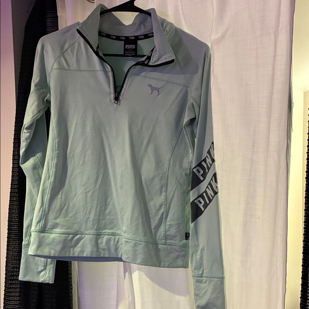 PINK Victoria's Secret Light Green Quarter-Zip Pullover